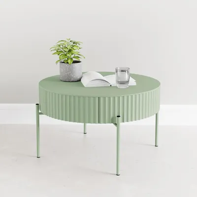 Produktbild von Couchtisch 'Rill' mit Schublade rund Metallbeine 36 x Ø60 cm Mintgrün