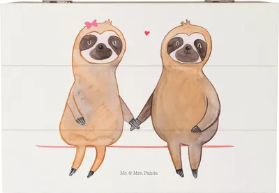 Produktbild von Mr. & Mrs. Panda Geschenkbox Faultier Pärchen 22 x 15 cm - Weiß - Geschenk, Aufbewahrungskiste, Beziehung, geschenkkiste, Schatzkiste, Kiste mit Deckel, fotobox, Liebe