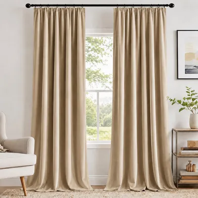 Produktbild von 2 Stück Samt Vorhänge Blickdicht Gardinen Wärmeisoliert Vorhang mit Kräuselband Thermovorhang für Wohnzimmer Schlafzimmer, Beige, B132xH244cm