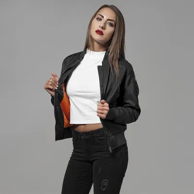 Produktbild von Urban Classics Damen Jacke Ladies Nylon Twill Bomber Jacket Black/Black-XS