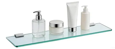 Produktbild von Wandmontierte Glasregale mit Edelstahlhalterungen