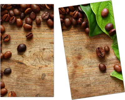 Produktbild von Spritzschutz Herdabdeckplatte Schneidebrett aus Glas Kaffeebohnen und Blätter 2-Teilig (60x52cm)