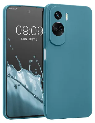 Produktbild von kwmobile Handyhülle für HONOR 90 Lite 5G Hülle - weiche Silikon Case metallisch schimmernd - Schutzhülle Cover - Metallic Karibikblau