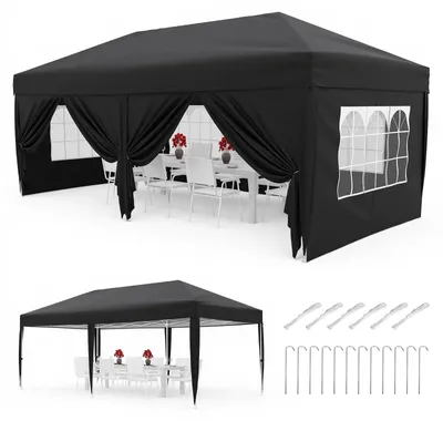 Image de Tente de jardin 3 x 6 m - Tente pliante de réception - Tissu Oxford 420D imperméable - Hauteur réglable - 6 panneaux latéraux - Structure en acier robuste - Noir