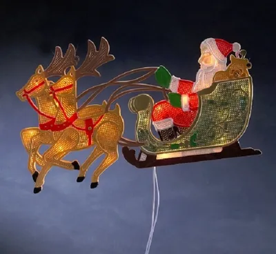 Produktbild von Konstsmide 2853-010 LED Fensterbild, Rentier mit Weihnachtsmann und Schlitten, 20 warm weiße Dioden, 230V, Innen, weißes Kabel