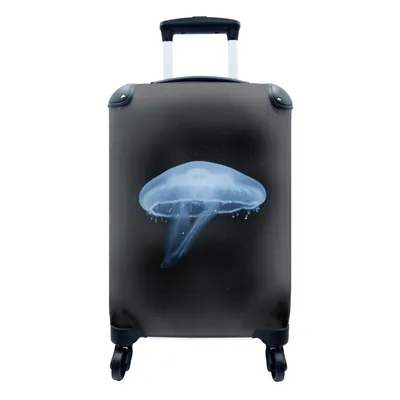 Produktbild von MuchoWow® Koffer Handgepäck Trolley Rollkoffer Kleine Reisekoffer mit 4 Rollen - Qualle - Blau - Schwarz - Cabin Size < 55x40x23 cm & 55x40x20 cm - Fotokoffer - Kabinenkoffer - Boardgepäck - Reise-Box - Reisekoffer - Reisegepäck - Koffer mit Bild - Trolley für Kinder