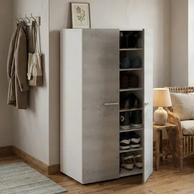 Image de Arful - Armoire Multi-Usage 2 Portes, 75x101h cm Blanc, 6 Étagères