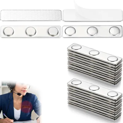 Produktbild von Professionelle magnetische Namensschilder 60x14 mm Nickel mit 3 NdFeB-Magneten 48 Stück nadelstichfrei für Büro Events und Kundenservice