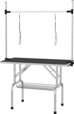 Obrázek produktu pro Fortuna Lai Stůl pro péči o zvířata, výškově nastavitelný, skládací, s podkošíkem pro psy, 107 x 60 x 170 cm, černý