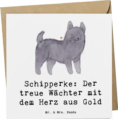 Produktbild von Mr. & Mrs. Panda Deluxe Karte Schipperke Wächterherz - Weiß - Geschenk, anlasskarte, Hunderasse, intelligenter Hund, Hunde, Glückwunschkarte, Hunderassen Vielfalt
