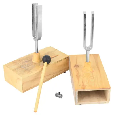 Produktbild von Experimentelles Stimmgabel-Vibrationsinstrument mit 440 Hz, Holzresonator und Klöppel