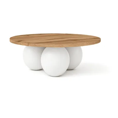 Zdjęcie produktu dla DEKORI_INTERIORS, okrągły stolik kawowy BELLY 75 cm w nowoczesnym stylu (dąb Wotan/biały)