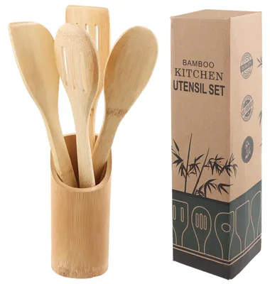 Produktbild von Set aus 4 Holzkochlöffeln mit Halterung