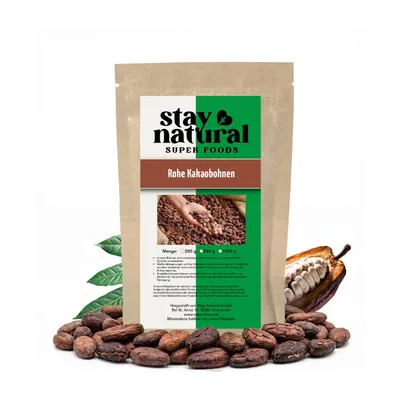 Produktbild von Stay Natural Kakaobohnen Roh 500g – 100% natürlich & ungesüßt, vegan & glutenfrei, reich an Antioxidantien, Flavonoiden & Ballaststoffen, für Schokolade, Backen, Kakao & Snack