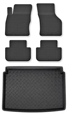Image de Tapis en caoutchouc + bac de coffre pour Audi Q3 II F3 2019- (plancher bas) – 5 pièces, noirs, semi-universel, adapté