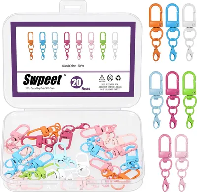 Imagen del producto de Llaveros con anillas, 20 mosquetones metálicos de colores, clips giratorios, para llaves