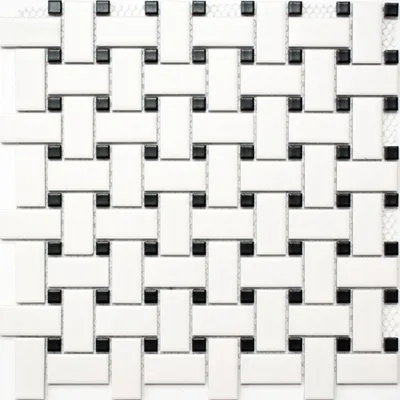 Produktbild von Mosaik Fliese Keramik Basket weiß matt schwarz matt MOS13-CBAS19