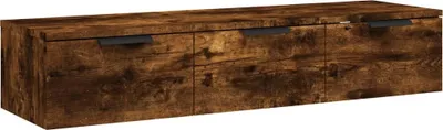 A wooden cabinet with three drawers against a white background.