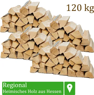 Produktbild von Brennholz Kaminholz Holz 120 kg Für Ofen und Kamin Kaminofen Feuerschale Grill Buche Feuerholz Buchenholz Holzscheite Wood 25 cm Flameup