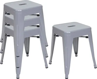 Productafbeelding van Krukken Metaal - Barkrukken Set - Zitten - Stapelbaar - 46 cm Hoog - Grijs