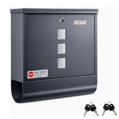Produktbild von Theo&Cleo Briefkasten mit Zeitungsfach Wandbriefkasten Mailbox mit 4 Schlüsseln für Haus Eingang Außenbereich Anthrazit