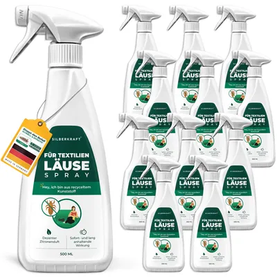 Produktbild von Silberkraft Läusespray für Textilien zur Läuse-Abwehr - Anti Kopfläuse Spray vorbeugen - hochwirksam & labor - 12 x 500 ml