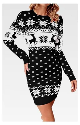 Produktbild von Strickkleid für Damen mit Rundhalsausschnitt und Weihnachtsmotiv