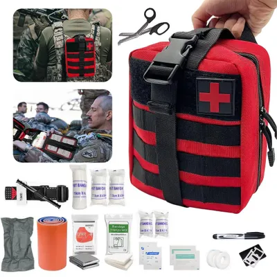 Produktbild von Erste Hilfe Set, wasserfestes Notfall-Set Outdoor/Camping/Fahrrad, 50-teiliges Reiseapotheke Set, kompaktes Taktische Tasche Outdoor, First Aid Kit