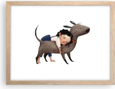 Produktbild von Gerahmtes Poster - Rahmen in heller Eiche - Kind Hund Bild - 40x30 cm - Wand Bild - Wanddeko - Wandbilder - Kunstposter - Wandposter - Bilderrahmen - Bilder - Kunstdruck - P2NAA40x30-4783