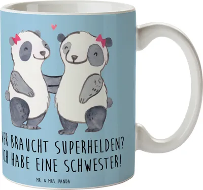 Produktbild von Mr. & Mrs. Panda cappuccinotasse Liebe Schwester - Blau Pastell - Geschenk, Pott, Unterstützung, Kaffeebecher, Teetasse, Kaffeetasse, Geschwisterliebe, Familiengeschenk