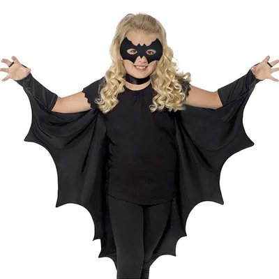 Fledermaus-Umhang für Kinder, Halloween-Kostüm, 120 x 86 cm, schwarz