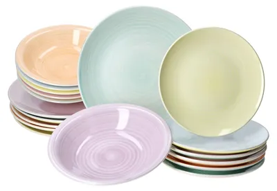 Produktbild von 18tlg Tellerset Pastello 6 Personen Essteller Suppenteller Kuchenteller bunt