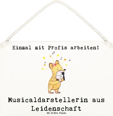 Produktbild von Mr. & Mrs. Panda holzbild Musicaldarstellerin Leidenschaft DIN A6 - Weiß - Geschenk, kleine aufmerksamkeit, Holzschild, Türschild, Schild, wandtafel