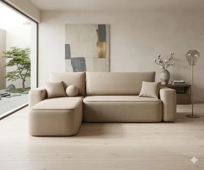 Produktbild von CORNERO Ecksofa TEXAS mit Schlaffunktion Couch in L-Form mit Stauraum Eckcouch mit Bettkasten Sofa in L-Form Hellbraun Ottomane links