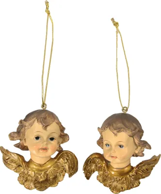 Produktbild von Schutzengel Engelsköpfe 2er Set, handbemalt, 3 cm, Polyresin Deko