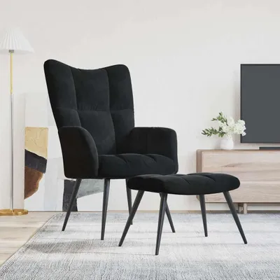 Produktbild von vidaXL Relaxsessel mit Hocker Schwarzer Samt