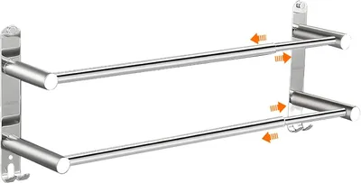 Image de Porte-serviettes mural avec 2 barres, porte-serviettes télescopique de 44 à 78 cm, en acier inoxydable argenté
