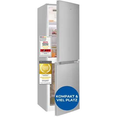 Produktbild von Exquisit Kühl-Gefrierkombination, 193 Liter, No-Frost, LED-Beleuchtung, 4-Sterne-Gefrieren, KGC5195-65-NF-330E silber