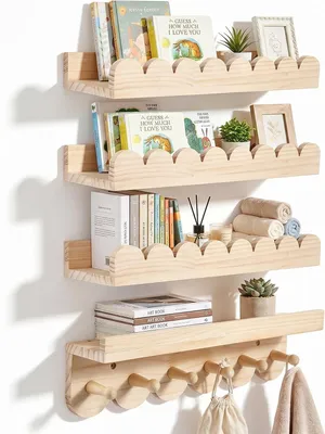 Obrázok produktu pre Nástenná polica do detskej izby 40 cm, sada 4 ks, drevený Montessori regál, prírodná farba, pre domácnosť