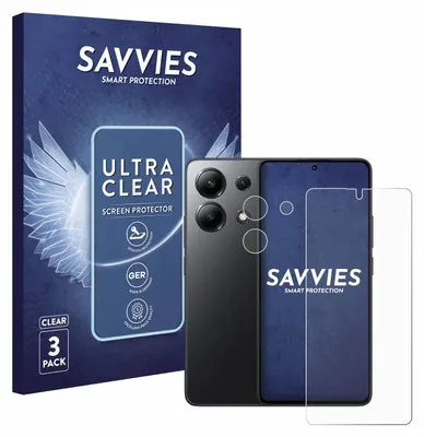 A product shot of a phone screen protector packaging and a phone with a screen protector.