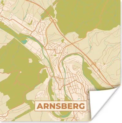 Produktbild von MuchoWow® Poster Karte - Arnsberg - Karte - Vintage - Stadtplan 75x75 cm - Wand Dekoration
