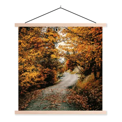 Produktbild von MuchoWow® Textilposter Herbstwald - Weg - Laub - Ländlich 40x40 cm mit holzfarbenen Rahmen - Posterleiste