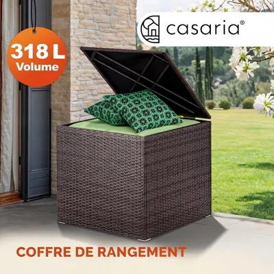 Image de CASARIA® Coffre de rangement en polyrotin 318 L marron avec couvercle 75x75x70cm Résistant aux intempéries Balcon