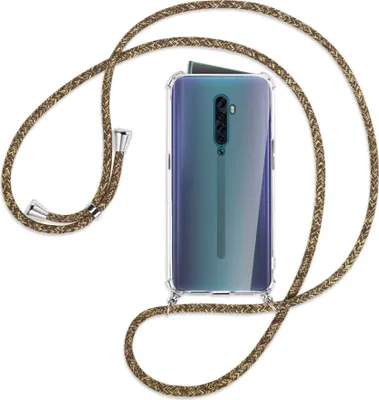 Produktbild von Handykette Backcover-Schutzhülle mit Band (Metall silberfarben) für Oppo Reno2 - braun+beige