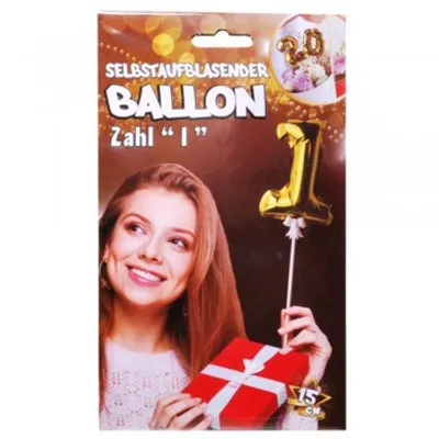 Produktbild von Folien Ballon zum Geburtstag mit Zahl 1 selbstaufblasend Farbe gold