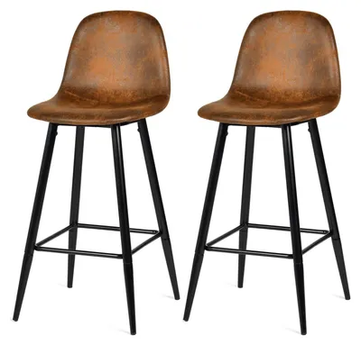2er-Set Barhocker mit Fußstütze, Höhe 76 cm, Vintage, Suède, Metallbeine