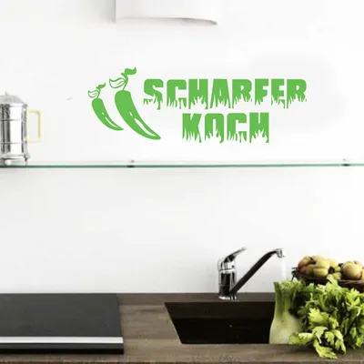 Produktbild von Wandtattoo - Wandaufkleber - Wandtattoo Scharfer Koch - 120cm x 41cm lindgrün - Dekoration Küche Wohnzimmer Wand