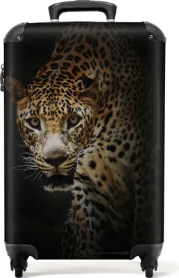Produktbild von NoBoringSuitcases.com® Kufr Příruční zavazadlo na kolečkách Malý cestovní kufr na kolečkách - Leopard - Černý - Portrét - Divoká příroda - Příruční velikost < 55x40x23 cm a 55x40x20 cm - Foto kufr - Příruční kufr - Palubní zavazadloKufr na příruční zavazadla 55x35x20 cm, 36L,