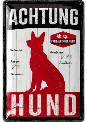 Produktbild von Warnung vor dem Hund Schilder, retro Blechschild vorsicht Hund Schild, Achtung Hund Schild lustig, Warnschild Hund, gewölbt 20x30cm