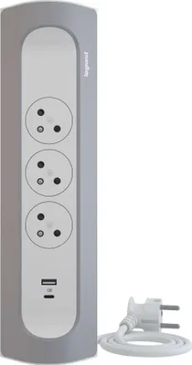 Legrand prodlužovací kabel 1 m / 3 zásuvky / s USB / hliník-bílá / PVC / 1,5 mm2